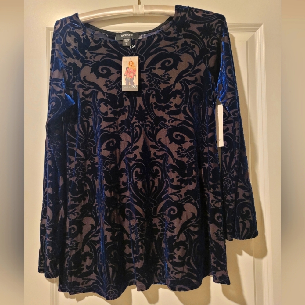 Karen Kane Navy Blue velvet slit top - Picture 4 of 6